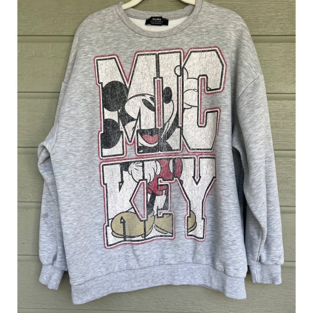 Disney Unisex Mickey Mouse Oversized Crewneck Sweatshirt Size Small Grey